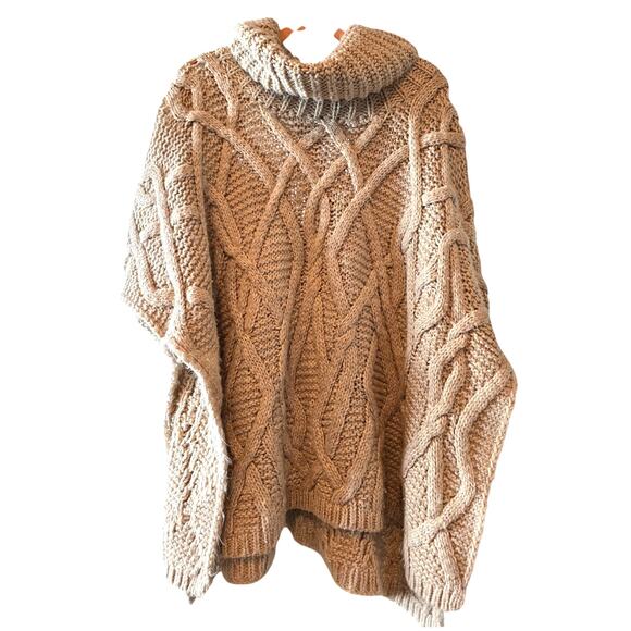 Zara Sweaters - ZARA Cable knit Beige Poncho Turtleneck Pullover Size Medium GUC *READ